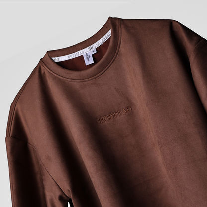 BROWN EMBROIDERED SUEDE T-SHIRT