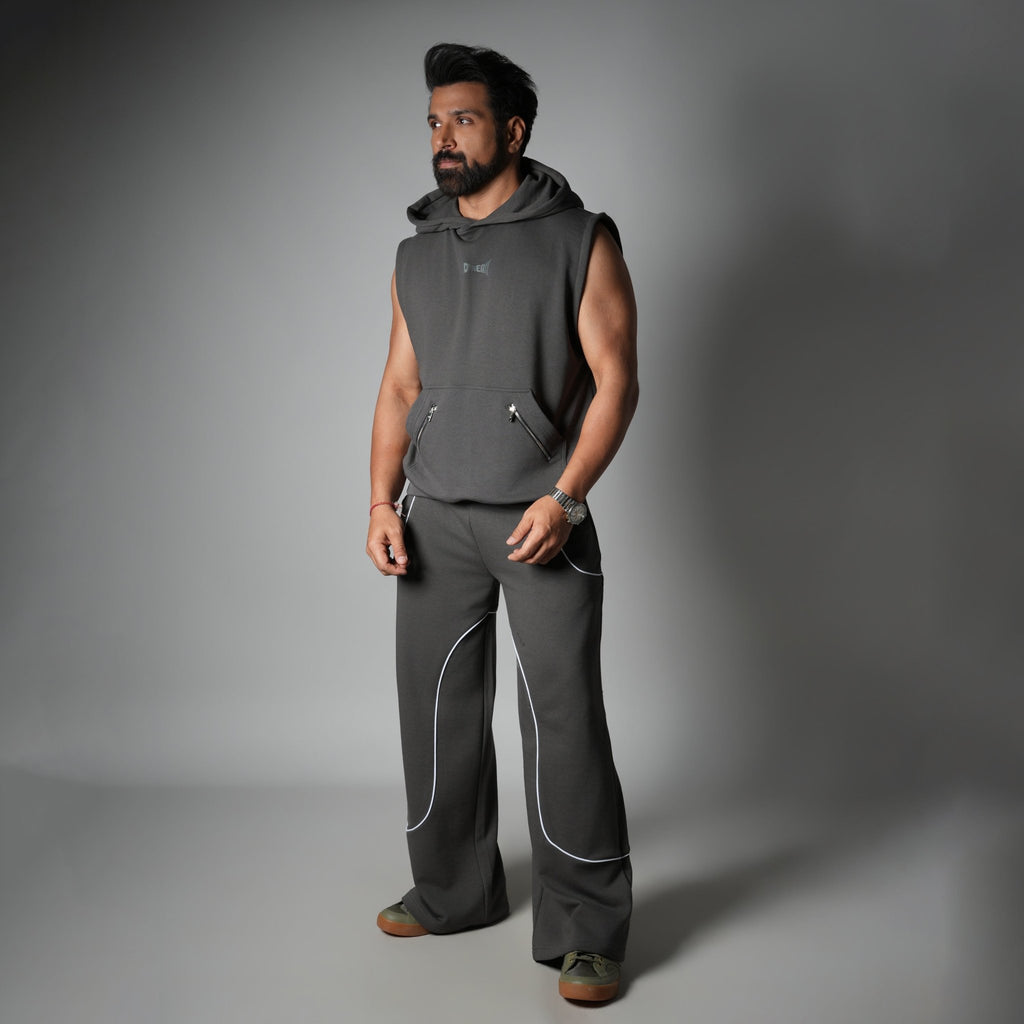 CHARCOAL AXIS SLEEVELESS HOODIE - Hophead
