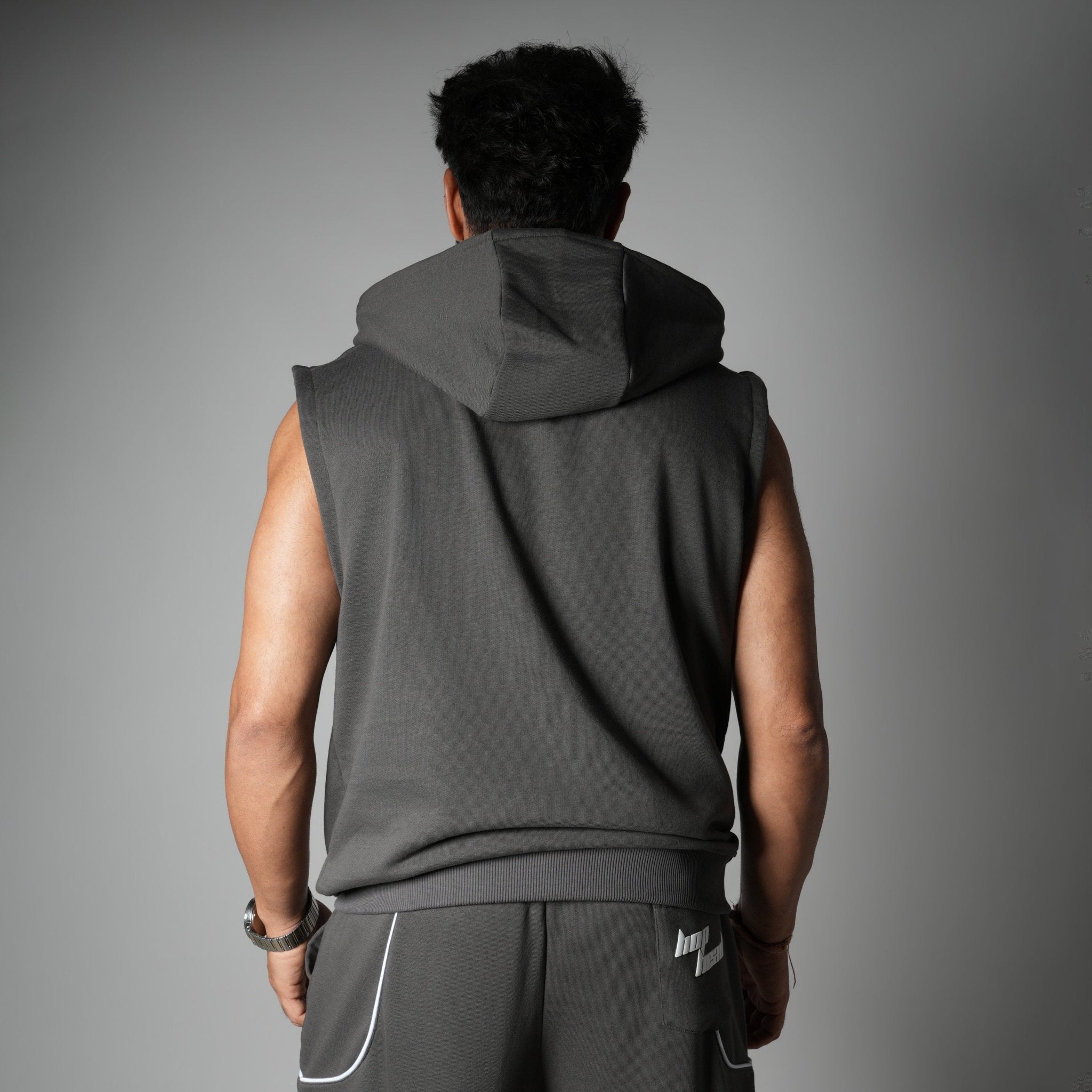CHARCOAL AXIS SLEEVELESS HOODIE - Hophead