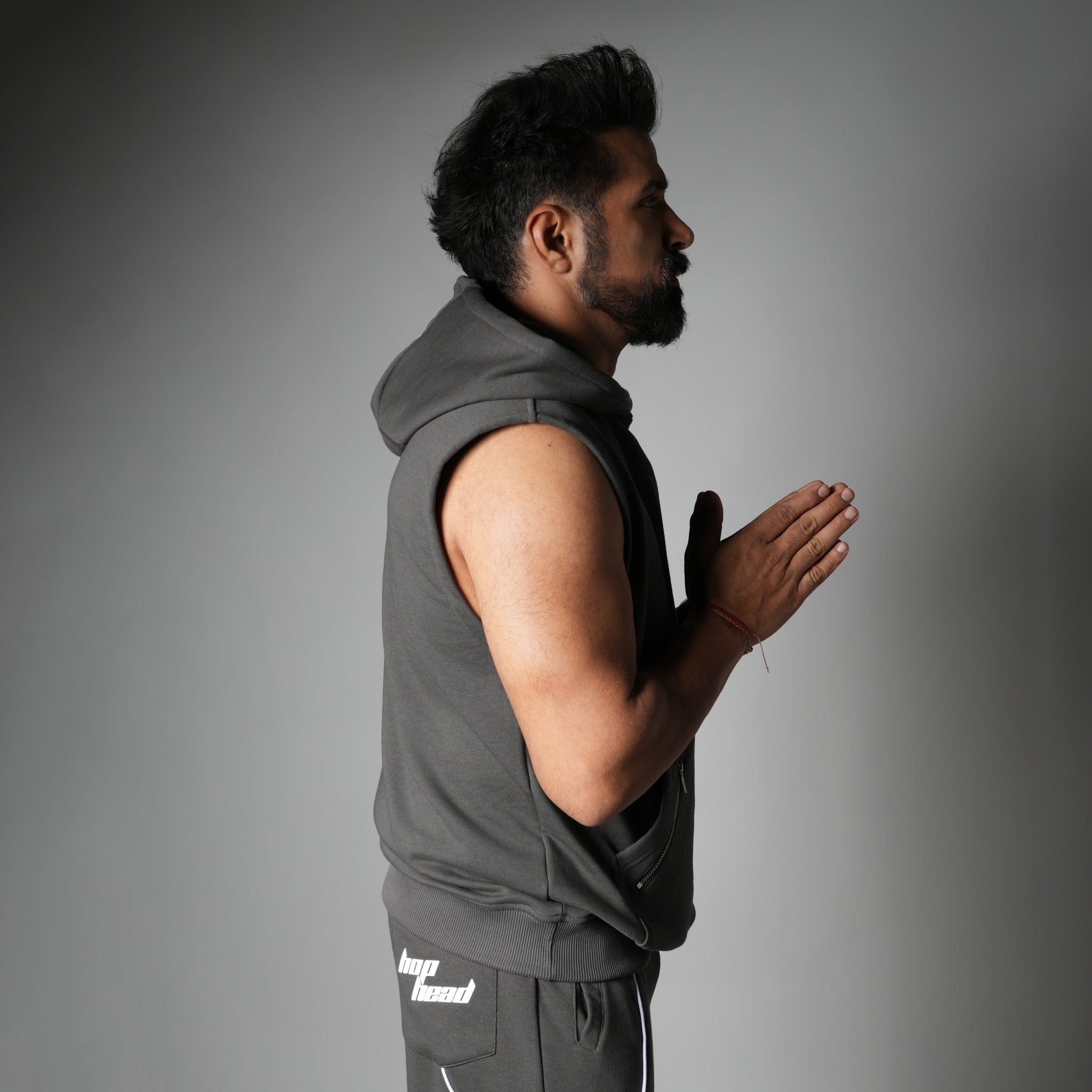 CHARCOAL AXIS SLEEVELESS HOODIE - Hophead