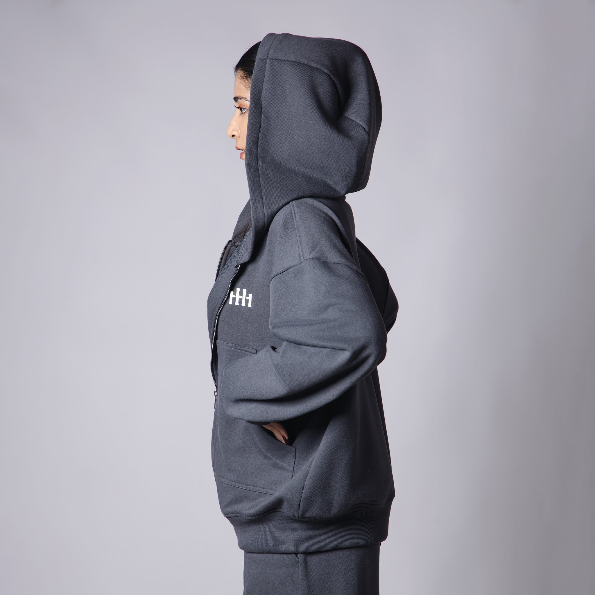 CHARCOAL BASIC HEAVY ZIPPER HOODIE - Hophead