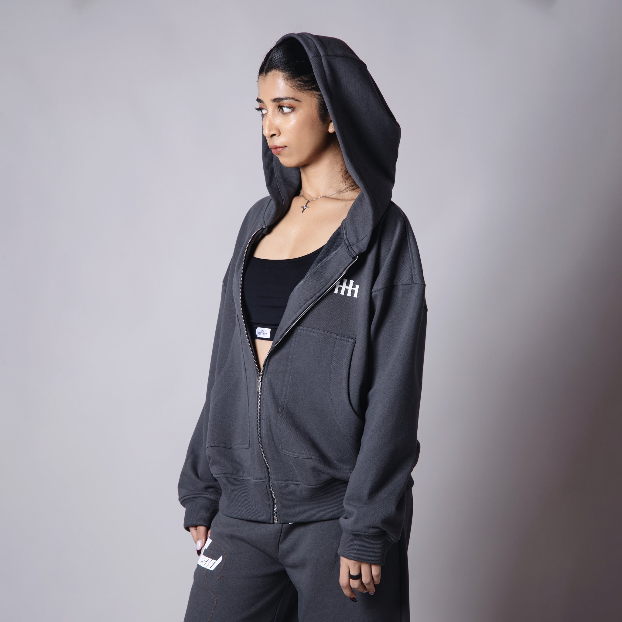 CHARCOAL BASIC HEAVY ZIPPER HOODIE - Hophead
