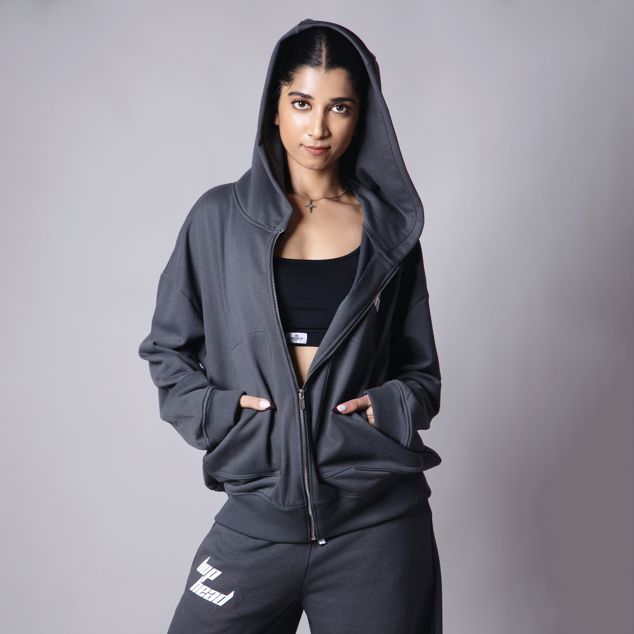 CHARCOAL BASIC HEAVY ZIPPER HOODIE - Hophead
