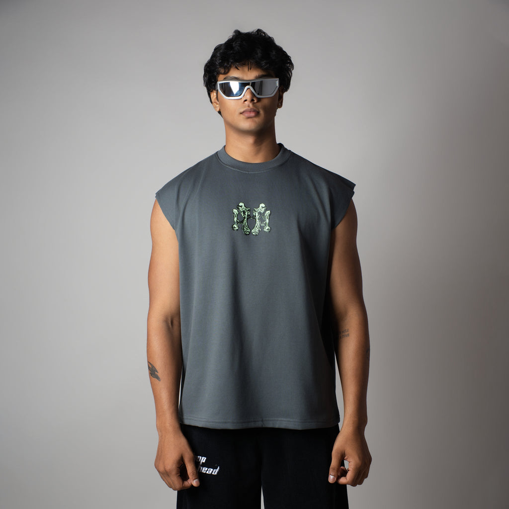 CHARCOAL BONE GRAPHIC SLEEVELESS T-SHIRT - Hophead