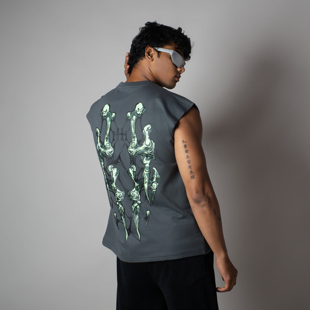 CHARCOAL BONE GRAPHIC SLEEVELESS T-SHIRT - Hophead