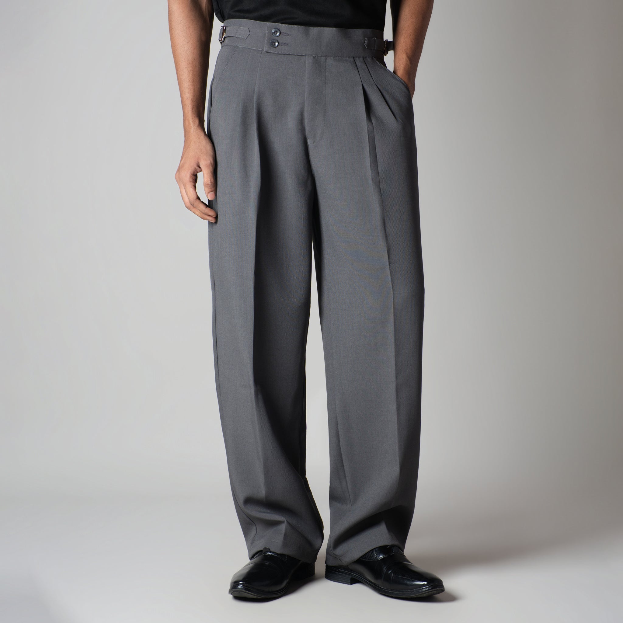 CHARCOAL DOUBLE PLEAT STRAIGHT FIT TROUSER - Hophead