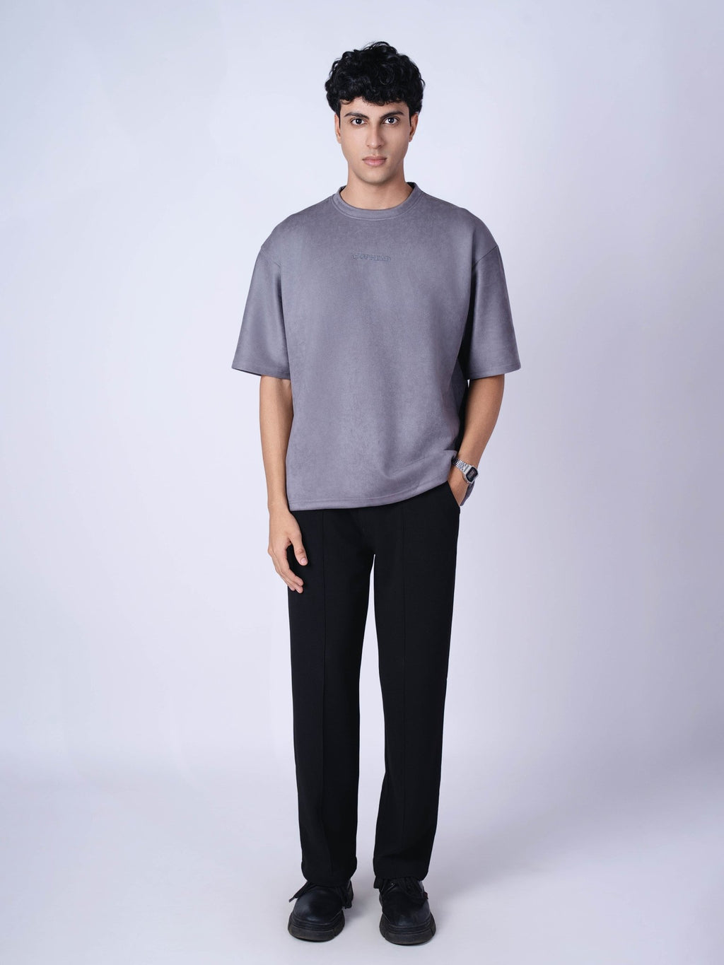 CHARCOAL EMBROIDERED SUEDE T - SHIRT - Hophead