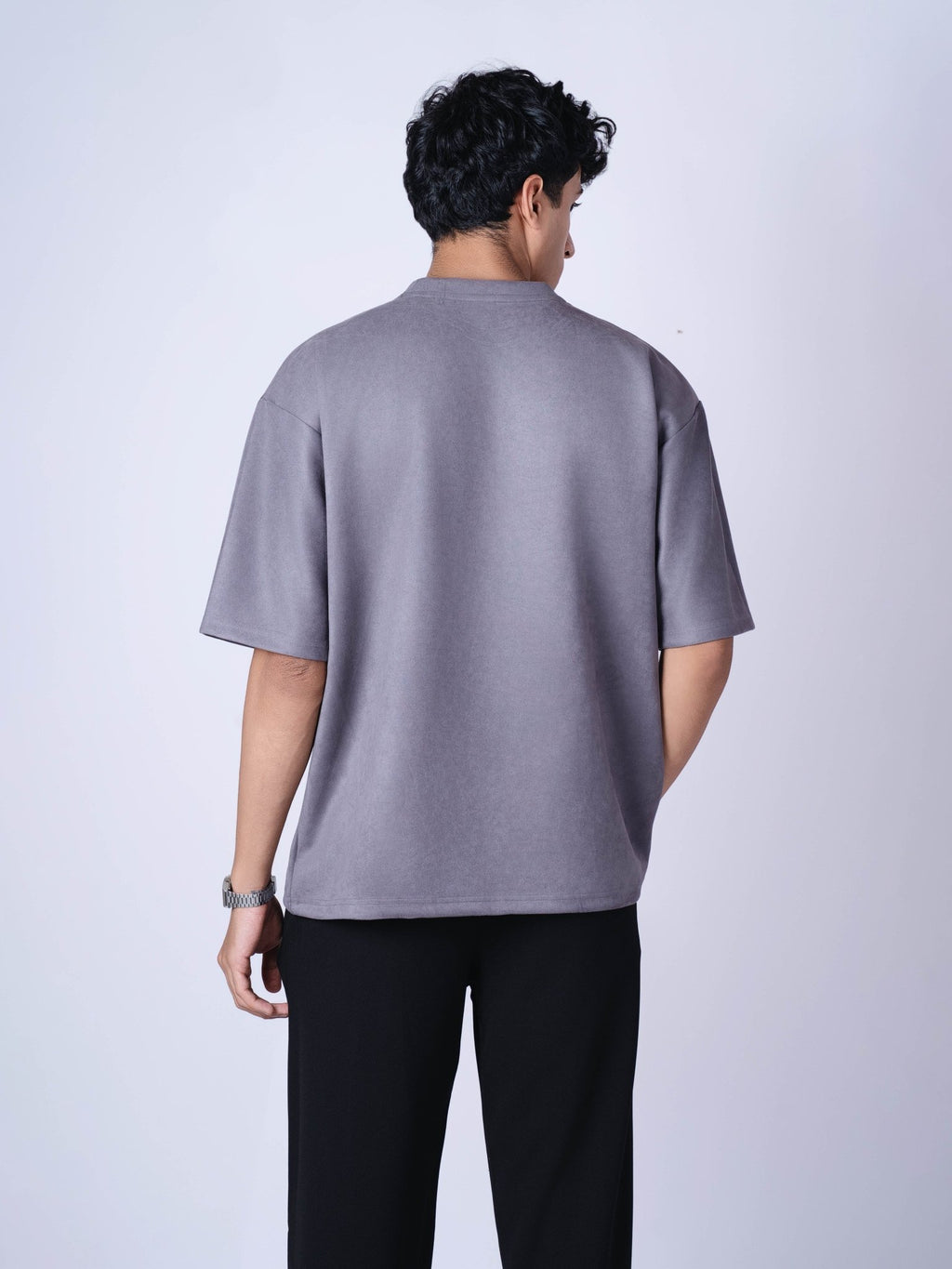 CHARCOAL EMBROIDERED SUEDE T - SHIRT - Hophead