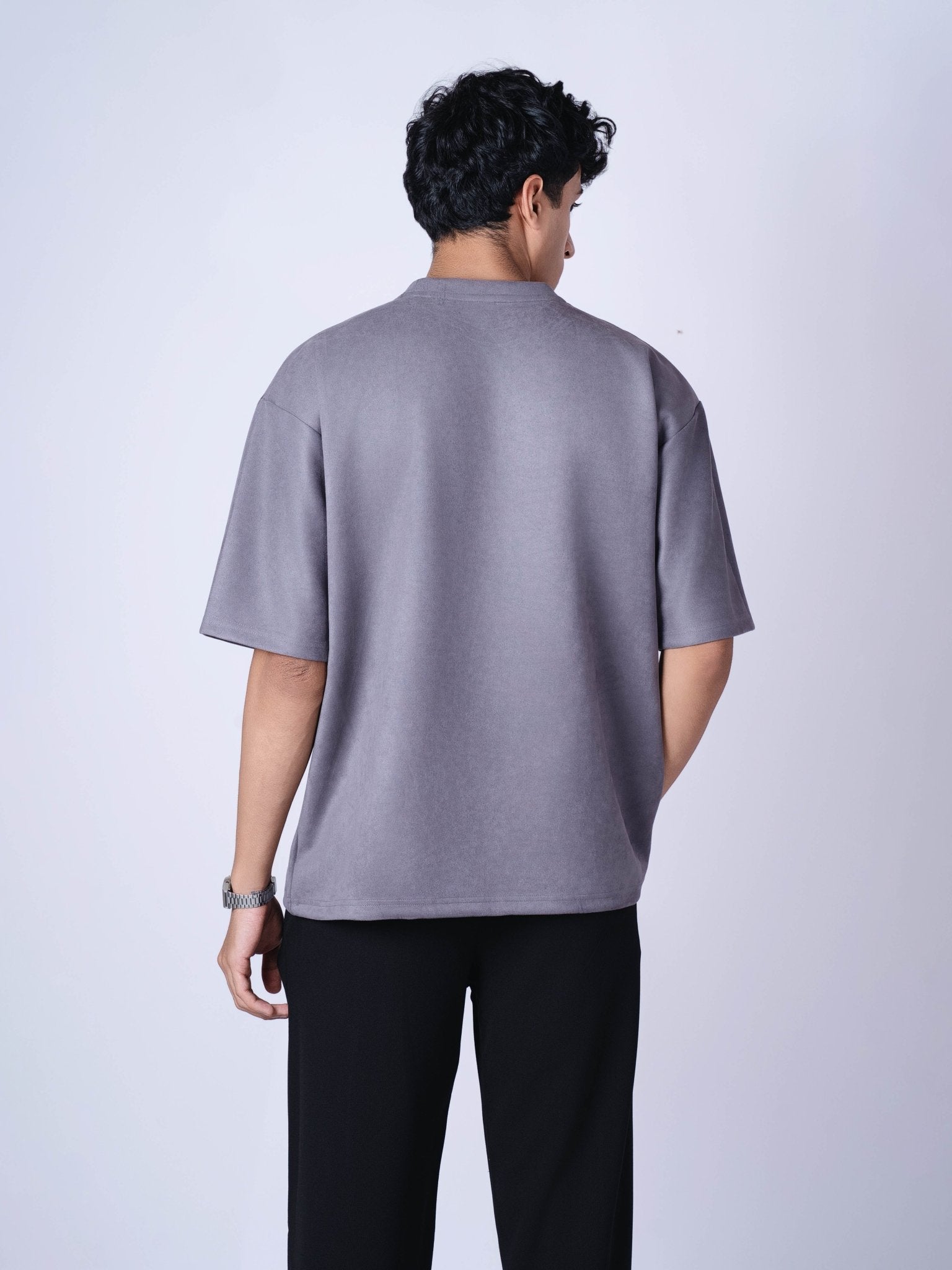 CHARCOAL EMBROIDERED SUEDE T - SHIRT - Hophead