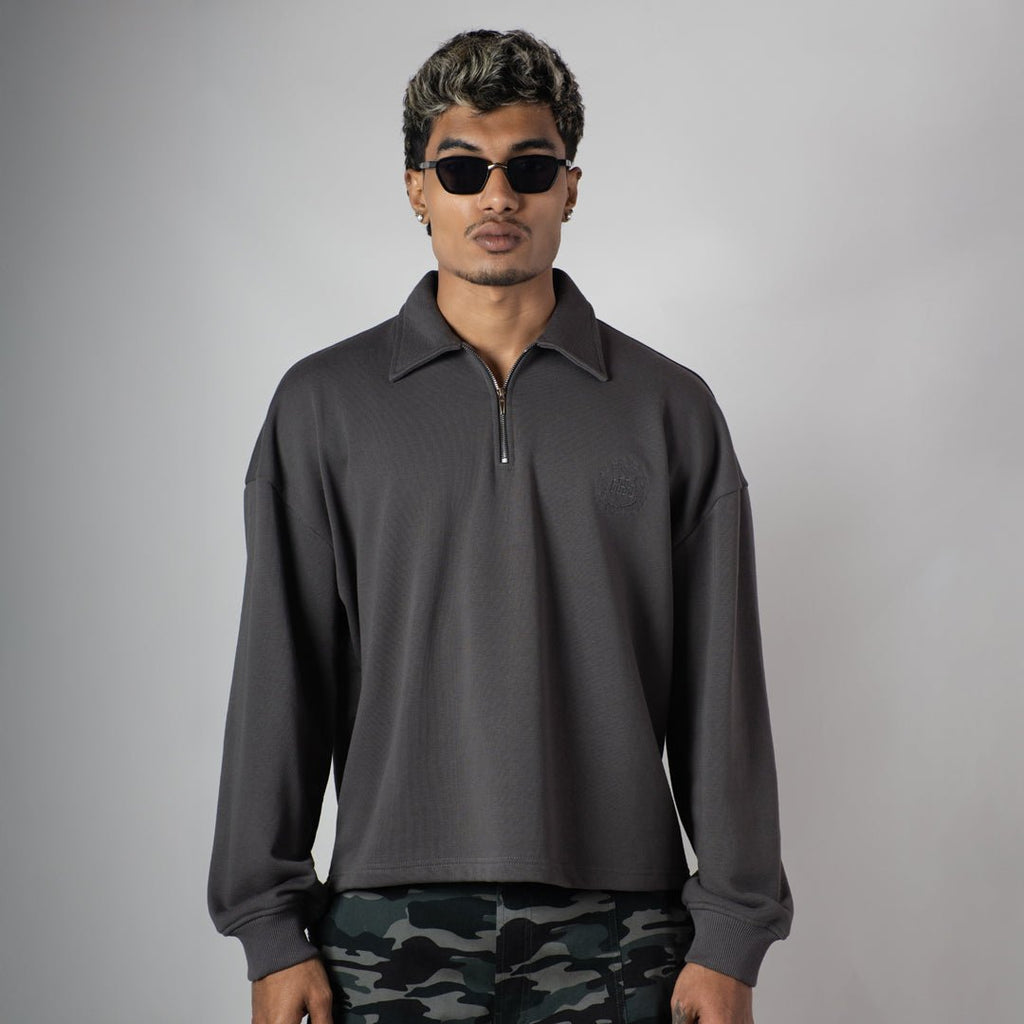 CHARCOAL HALF - ZIPUP PULLOVER POLO - Hophead
