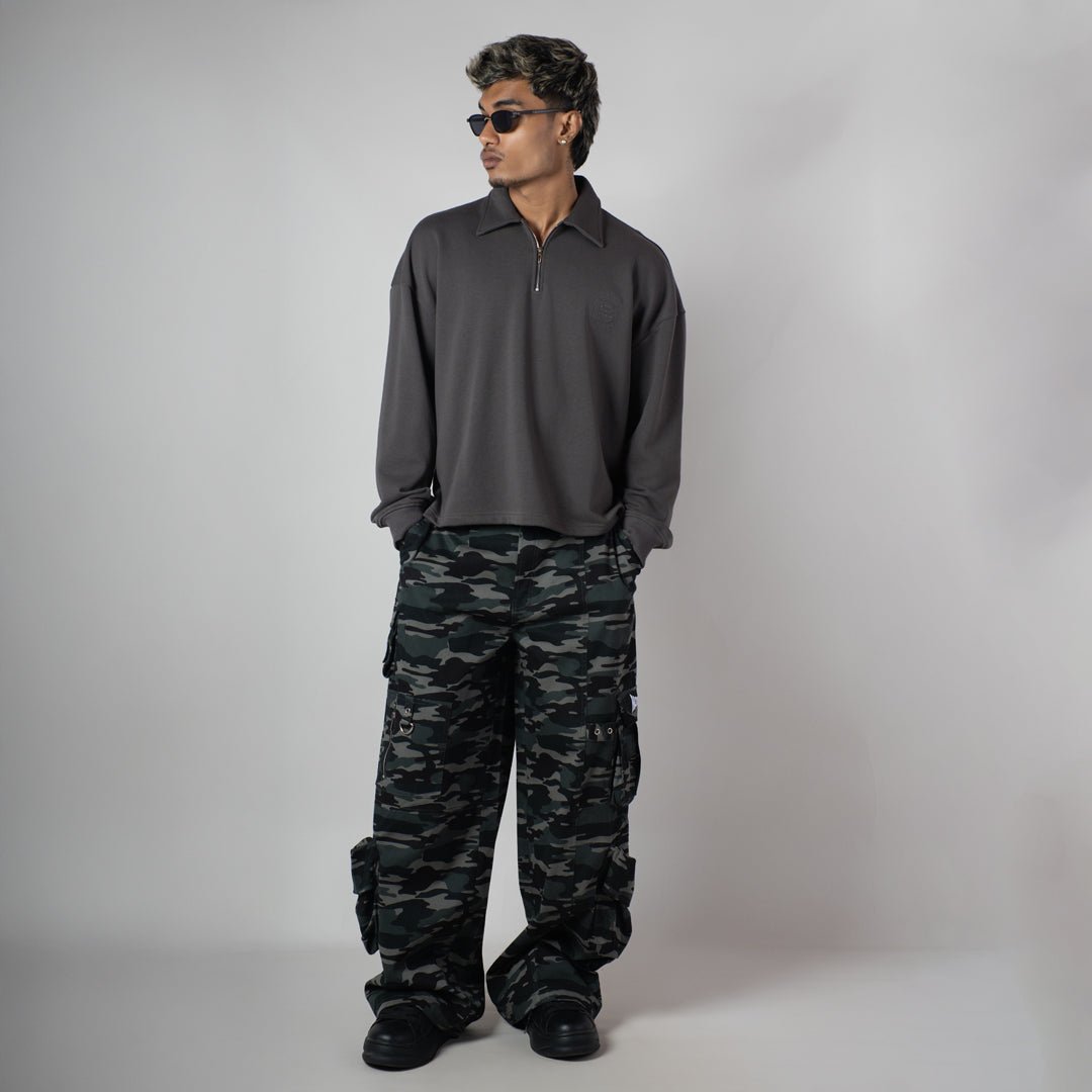 CHARCOAL HALF - ZIPUP PULLOVER POLO - Hophead