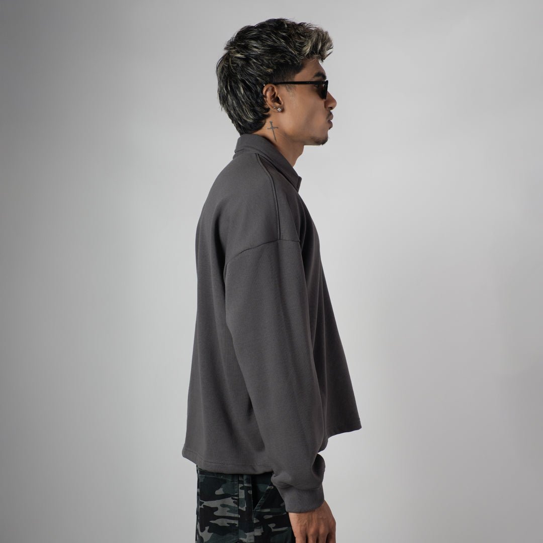 CHARCOAL HALF - ZIPUP PULLOVER POLO - Hophead