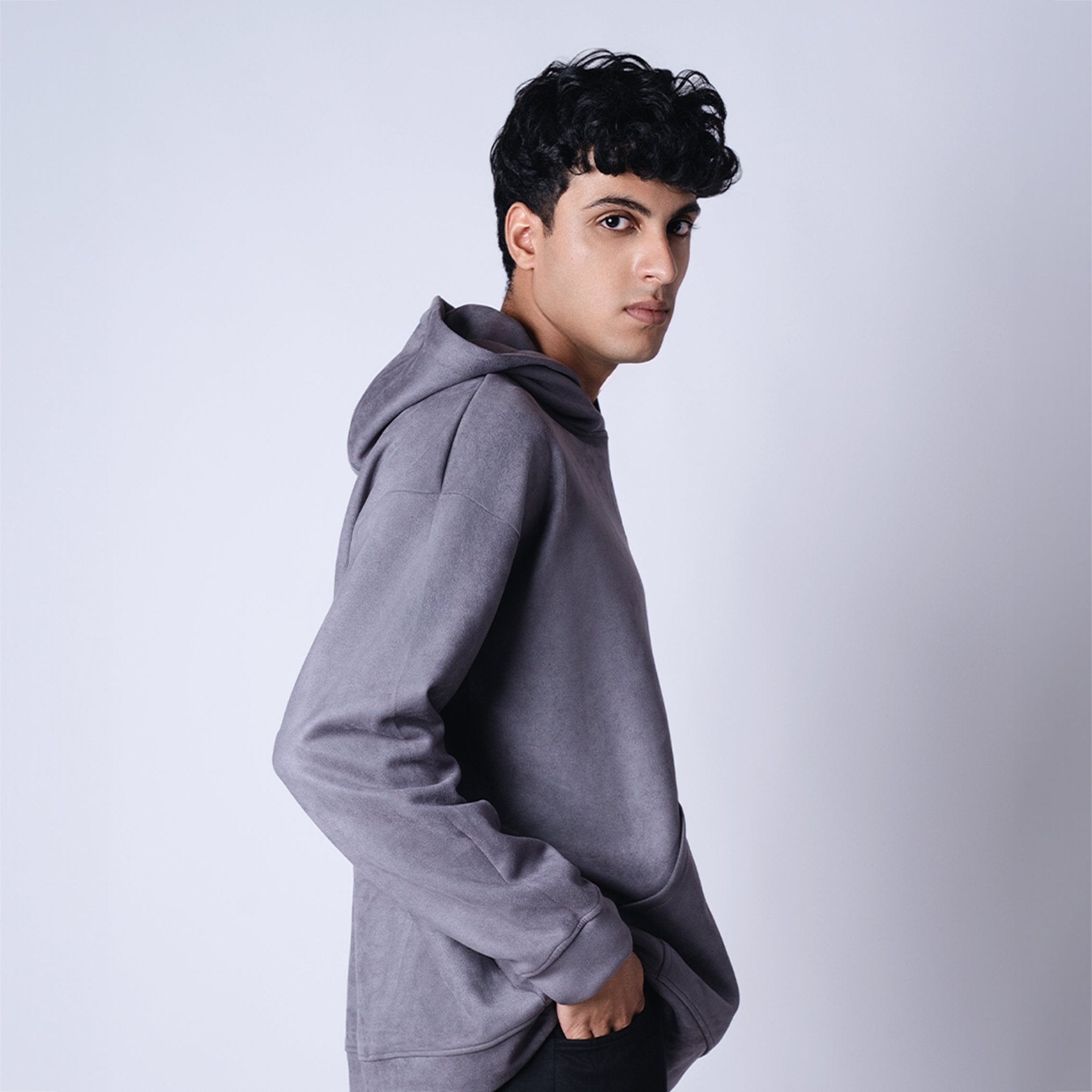 CHARCOAL OVERSIZED SUEDE HOODIE - Hophead