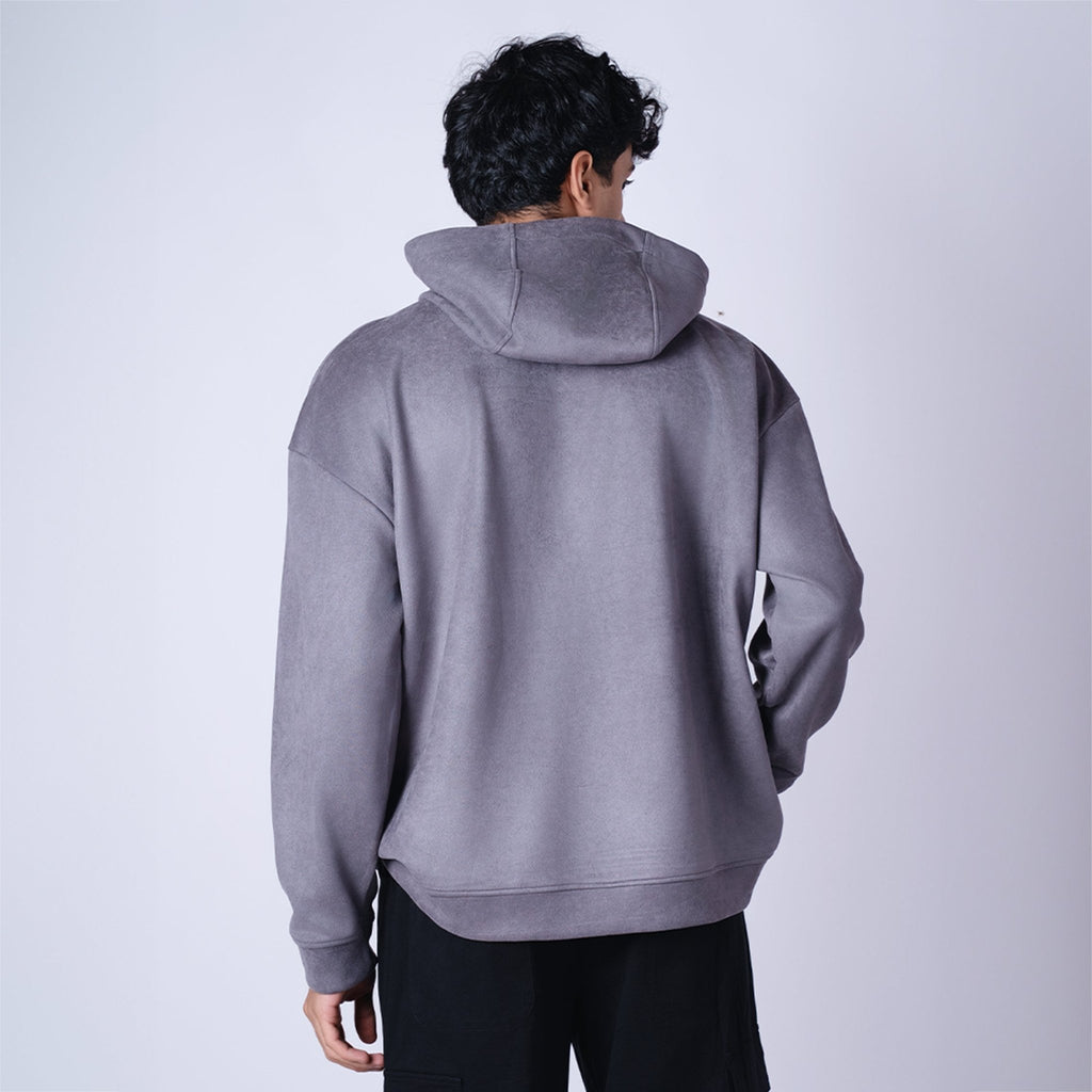 CHARCOAL OVERSIZED SUEDE HOODIE - Hophead