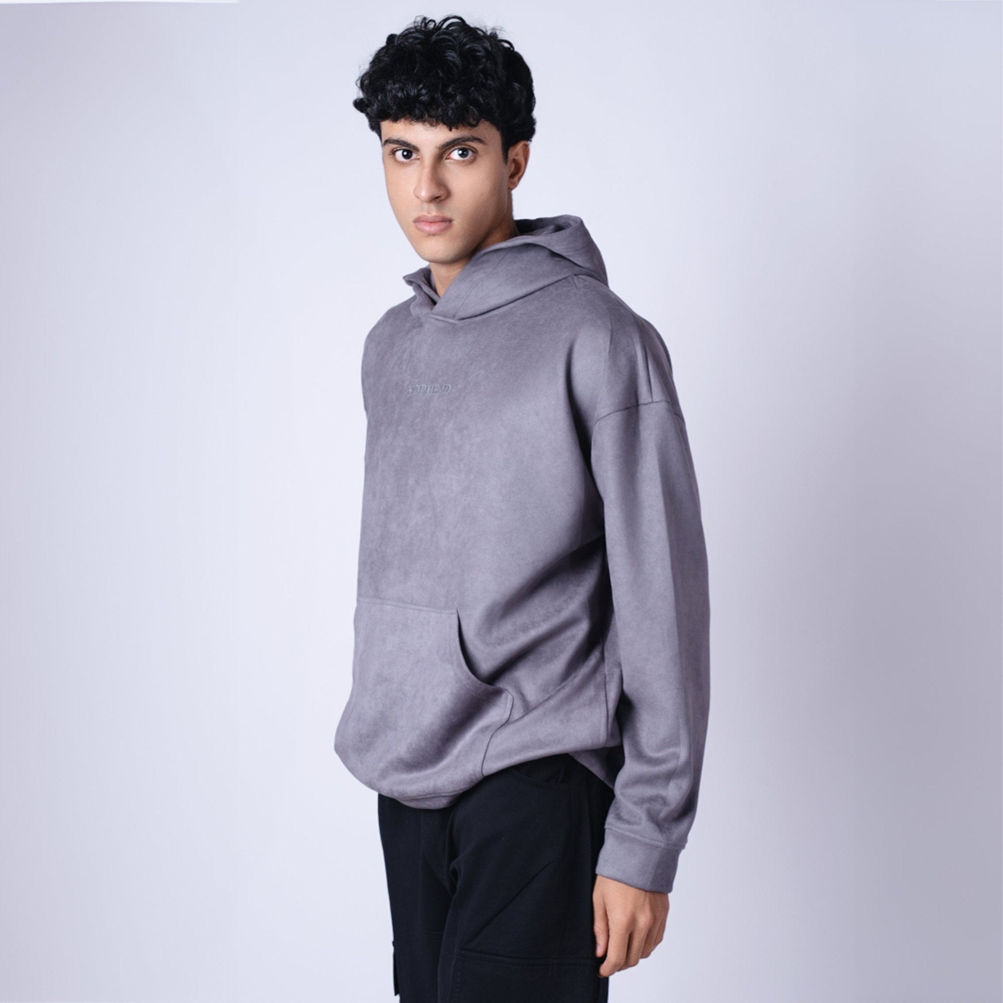 CHARCOAL OVERSIZED SUEDE HOODIE - Hophead