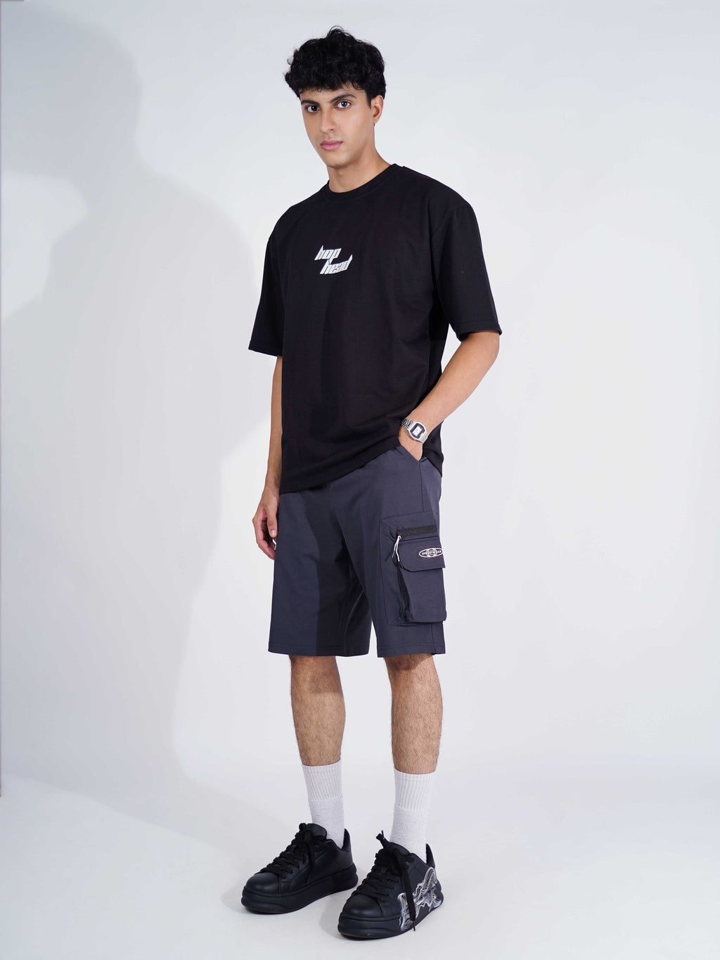 CHARCOAL POCKET ON POCKET OVERSIZED SHORTS - Hophead