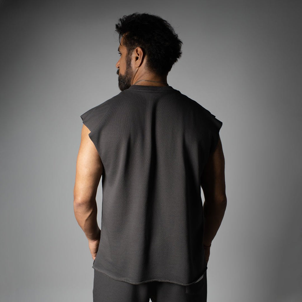 CHARCOAL SLEEVELESS RAW EDGE TSHIRT - Hophead