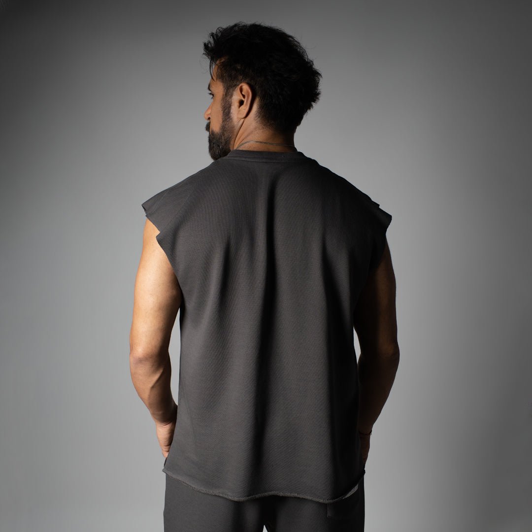 CHARCOAL SLEEVELESS RAW EDGE TSHIRT - Hophead