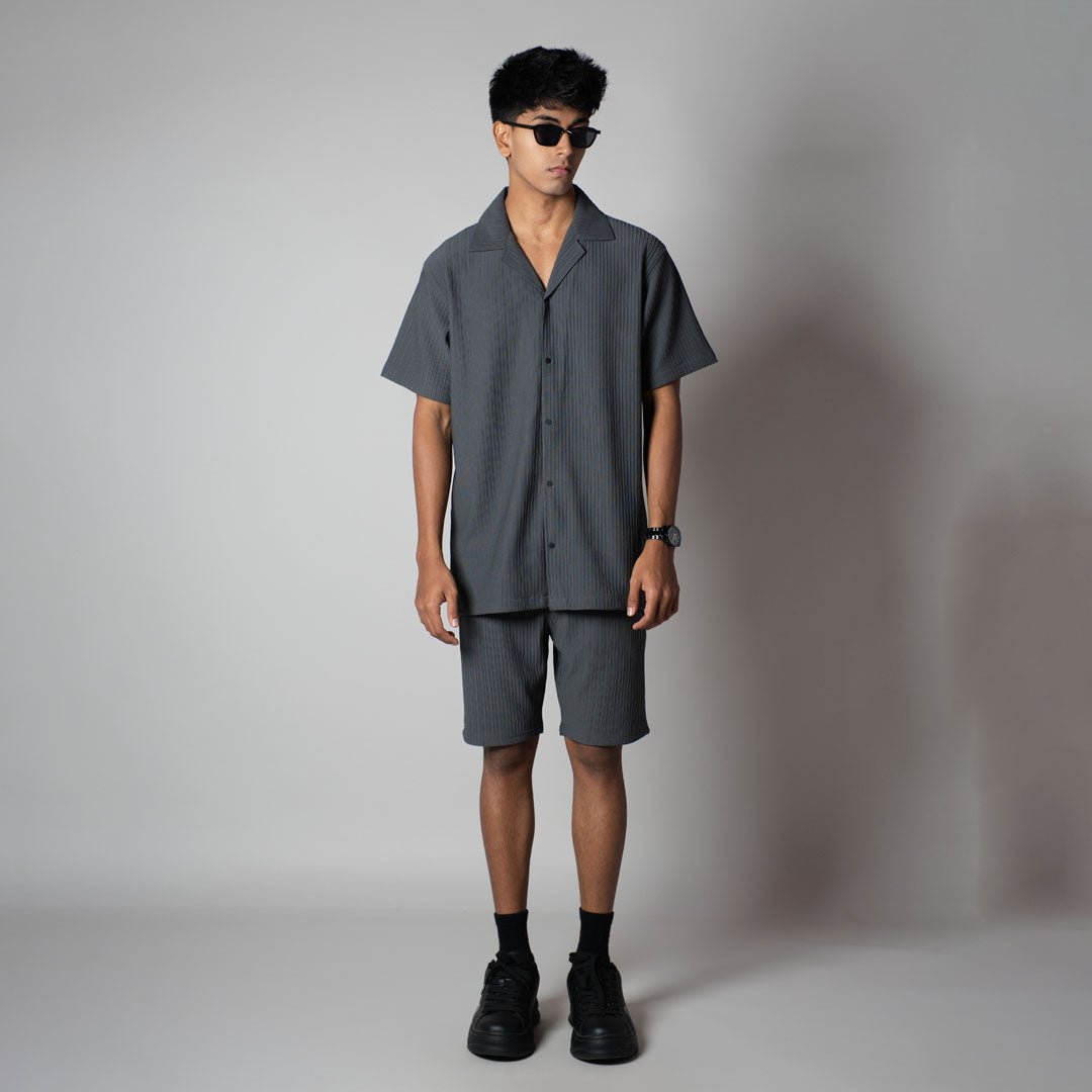 CHARCOAL STRIPPED TEXTURED CO - ORD SET - Hophead