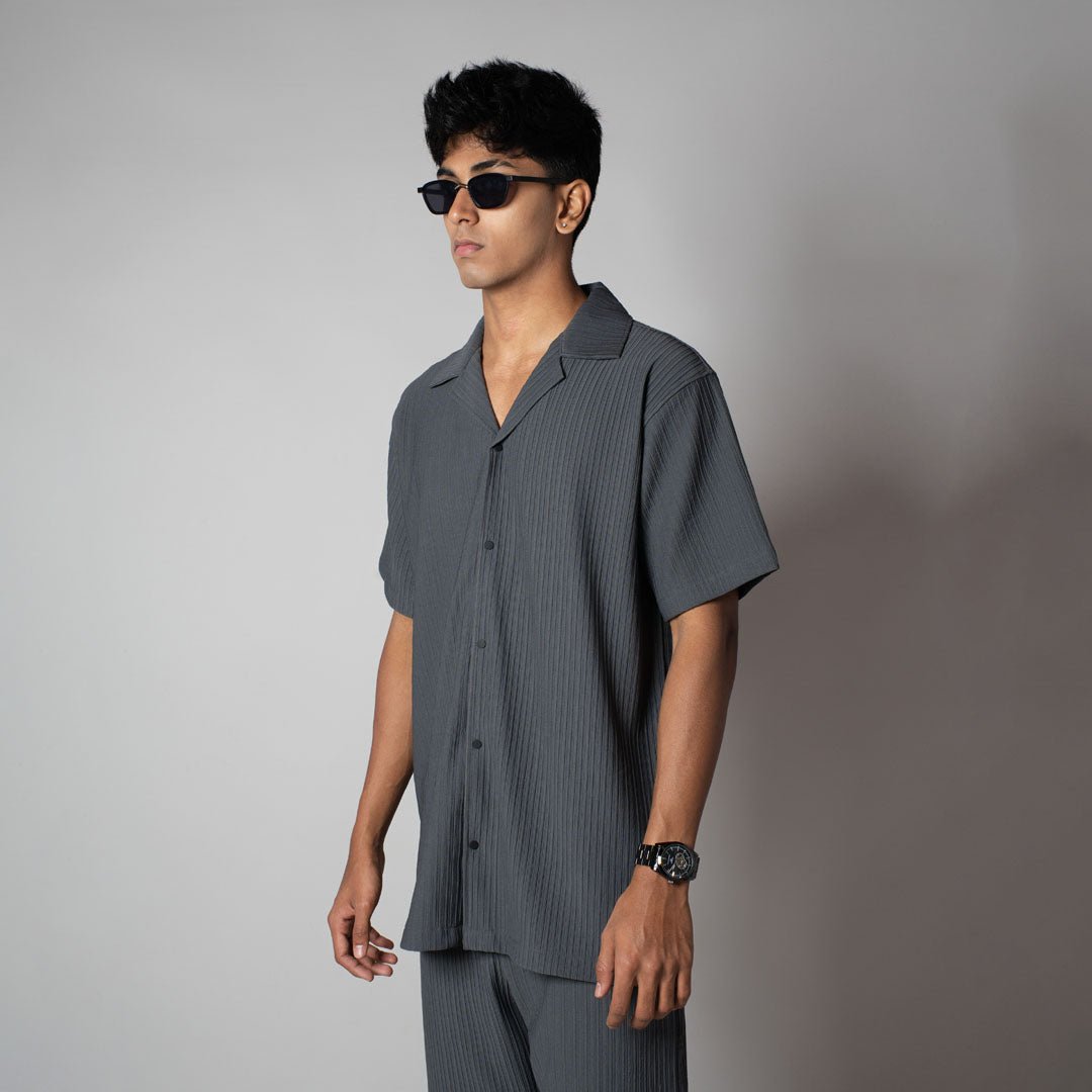 CHARCOAL STRIPPED TEXTURED CO - ORD SET - Hophead