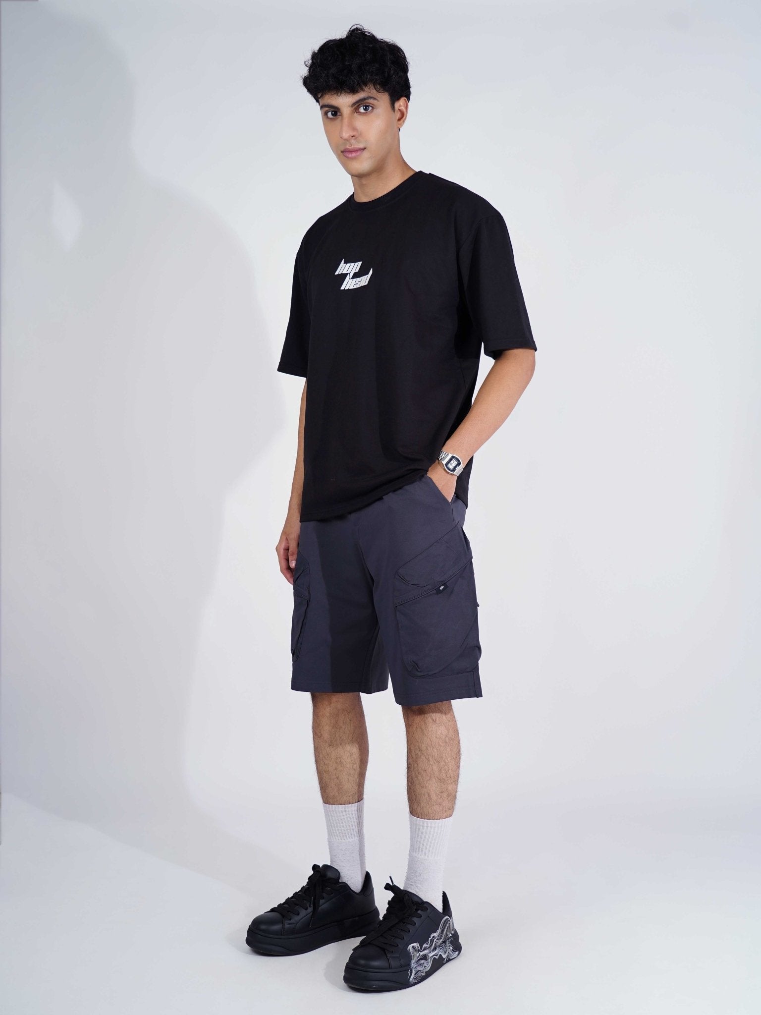 CHARCOAL UTILITY CARGO OVERSIZED SHORTS - Hophead