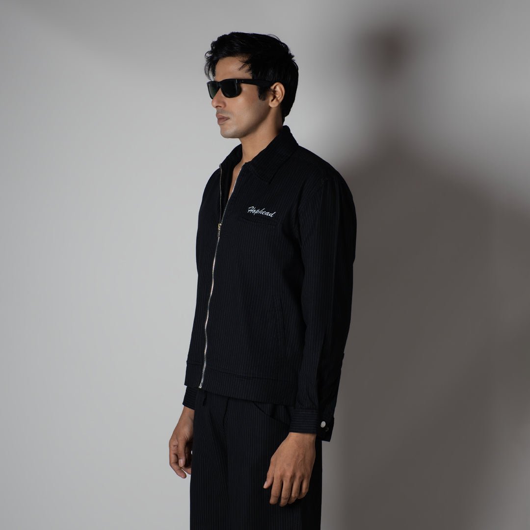 CHARCOAL VERTICAL STRIPED ZIPPER JACKET - Hophead