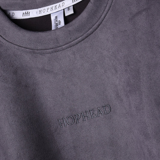 CHARCOAL EMBROIDERED SUEDE T-SHIRT