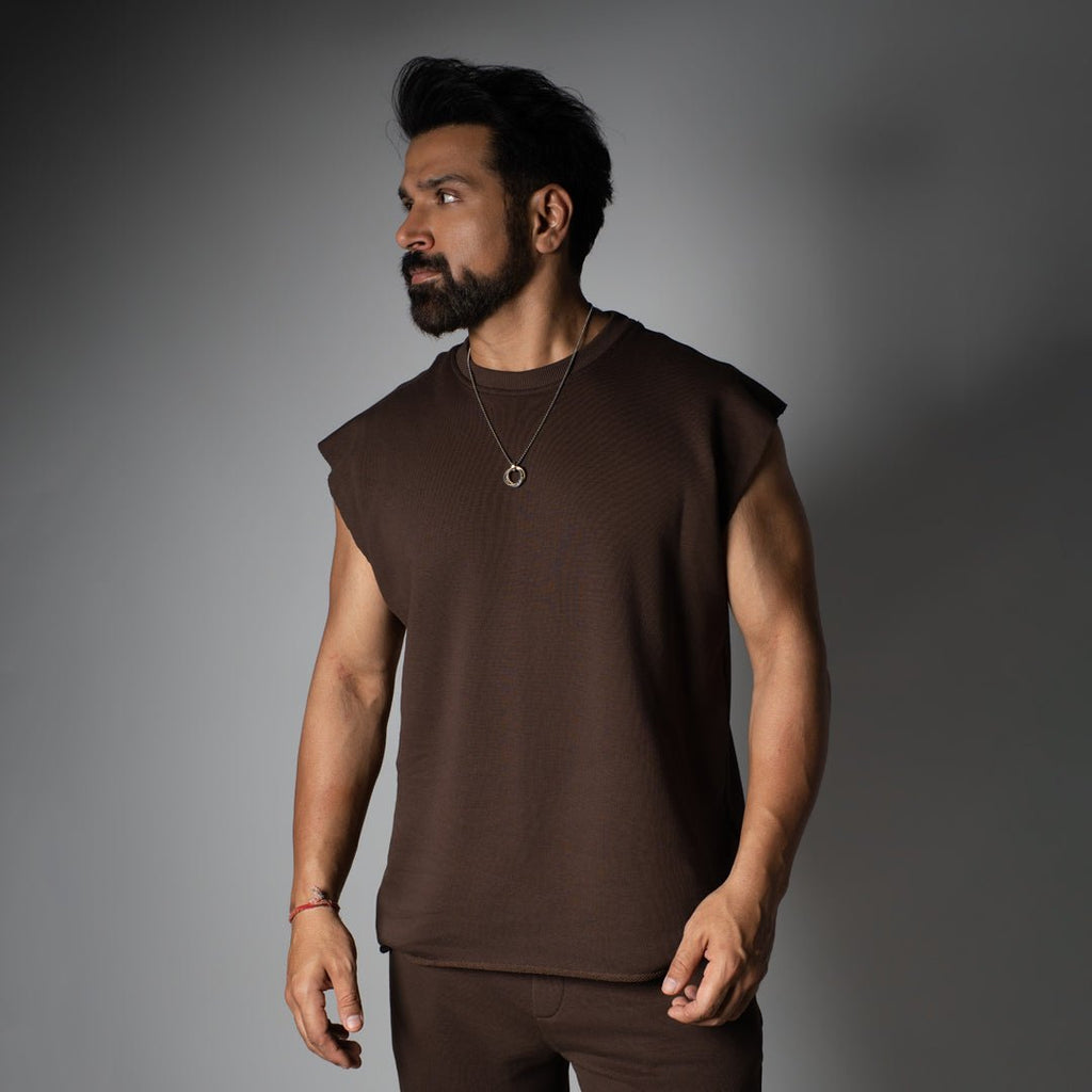 COFFEE SLEEVELESS RAW EDGE TSHIRT - Hophead