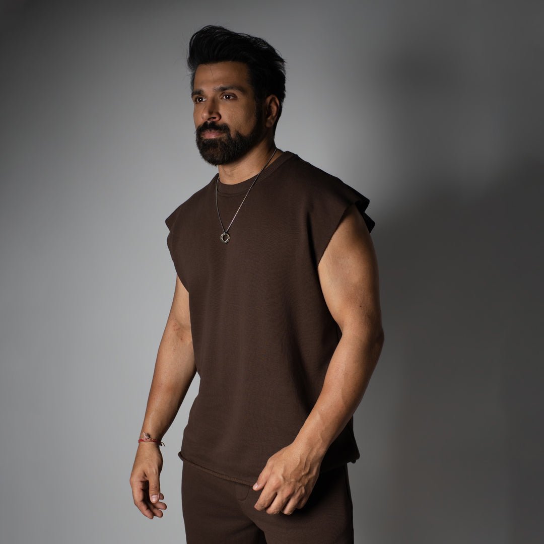 COFFEE SLEEVELESS RAW EDGE TSHIRT - Hophead