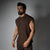 CHOCLATE BROWN SLEEVELESS RAW EDGE TSHIRT