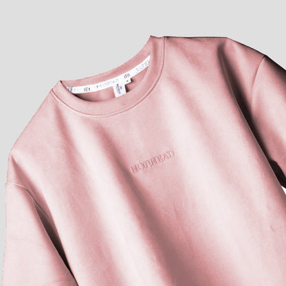 CORAL PINK EMBROIDERED SUEDE T-SHIRT