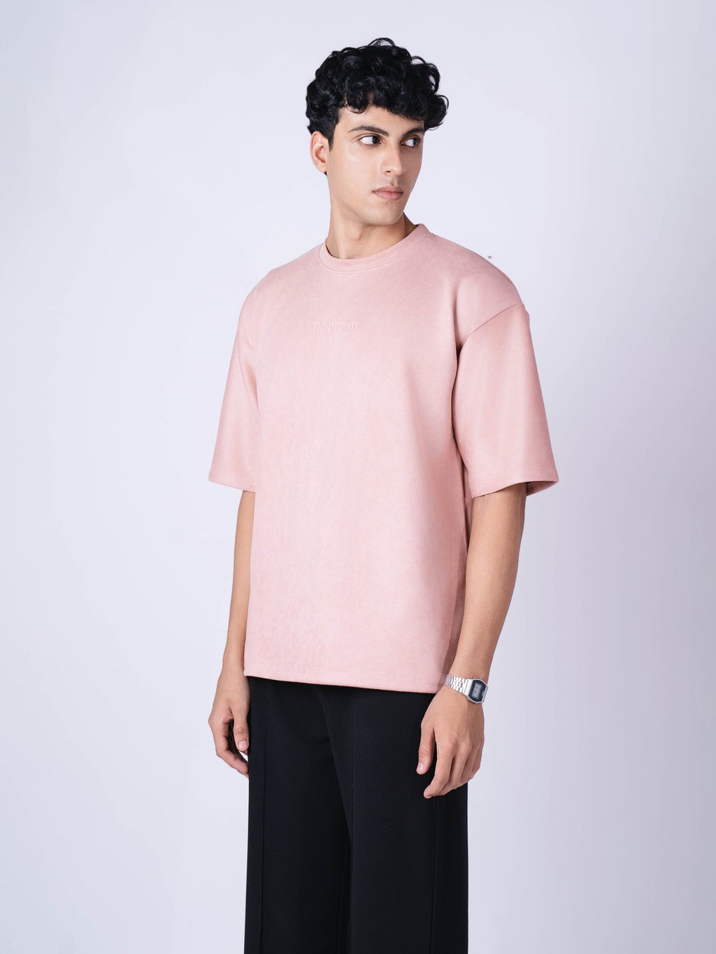 CORAL PINK EMBROIDERED SUEDE T - SHIRT - Hophead