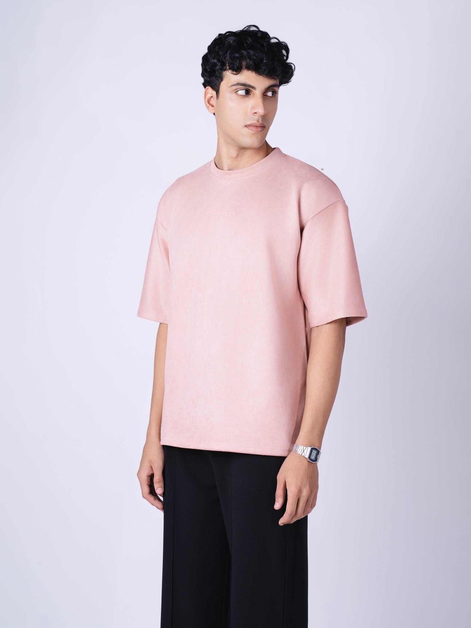 CORAL PINK EMBROIDERED SUEDE T - SHIRT - Hophead