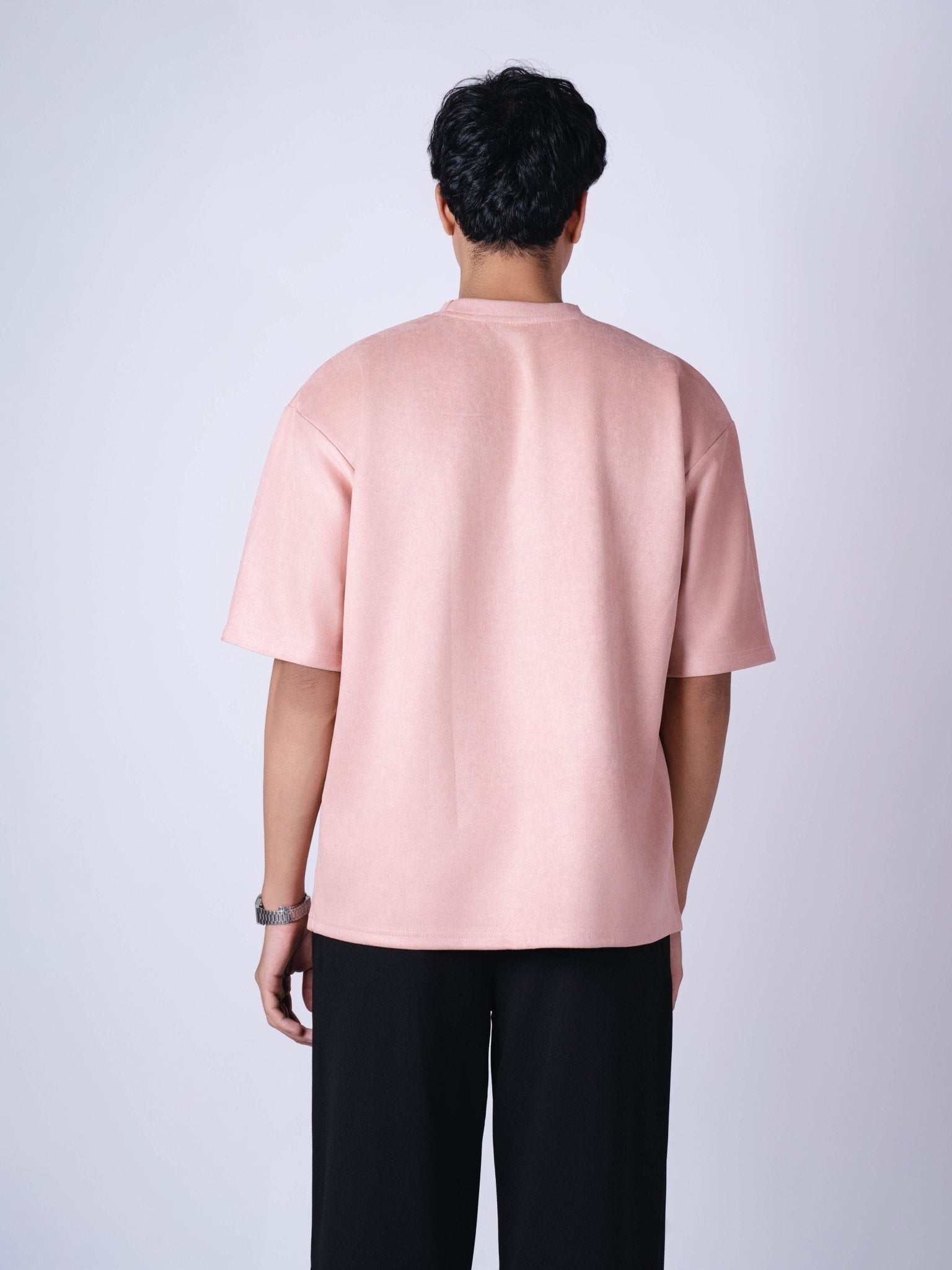 CORAL PINK EMBROIDERED SUEDE T - SHIRT - Hophead