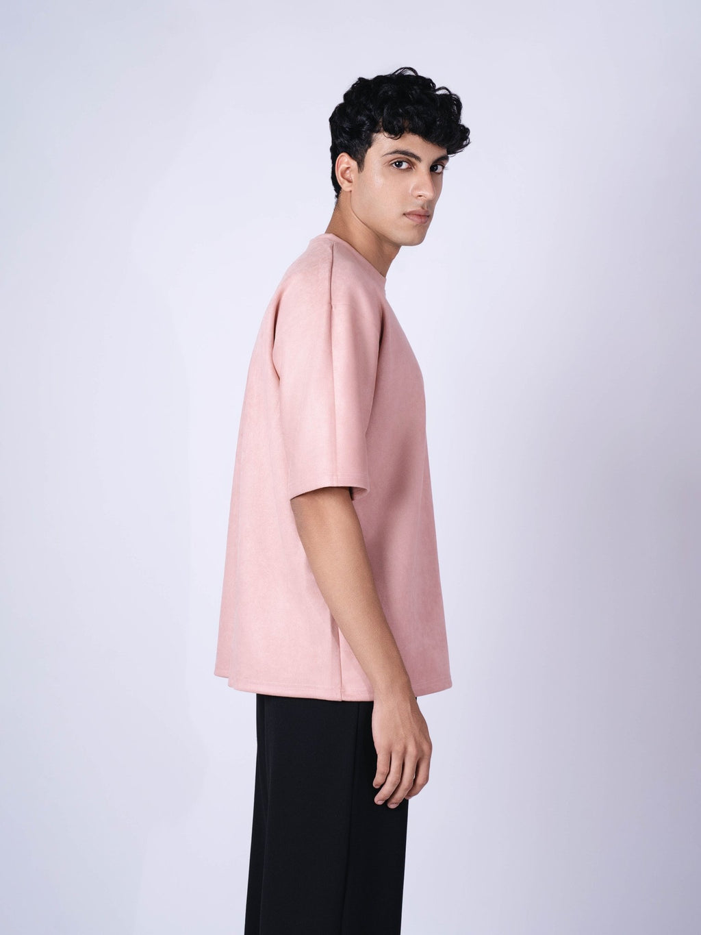CORAL PINK EMBROIDERED SUEDE T - SHIRT - Hophead