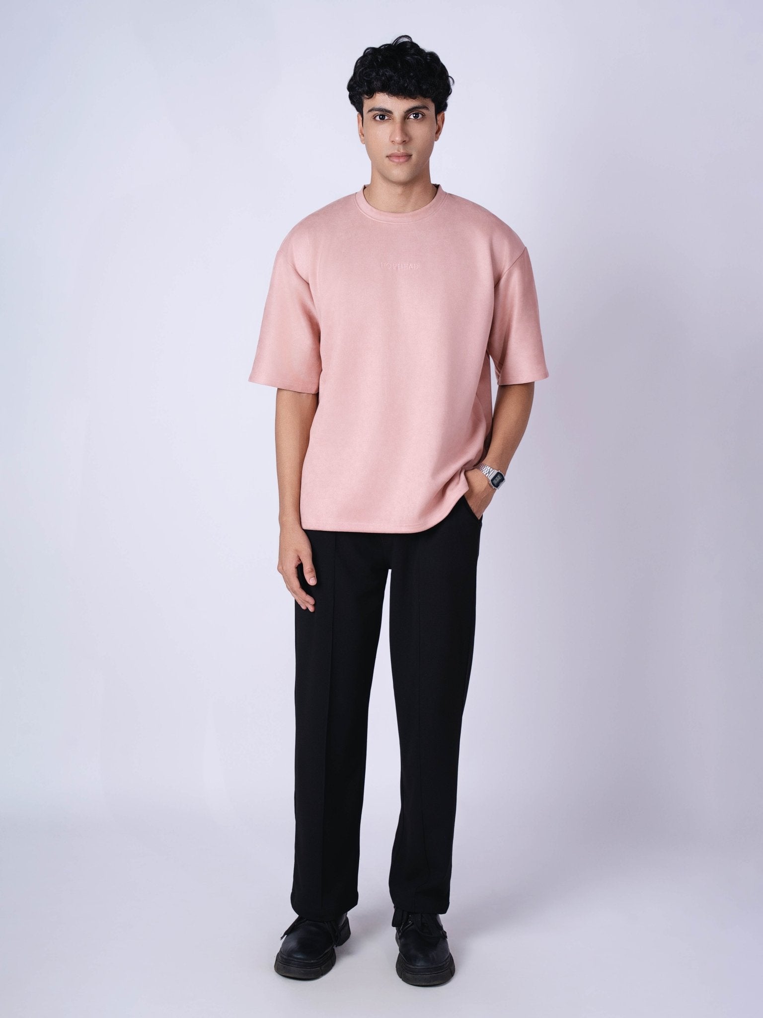 CORAL PINK EMBROIDERED SUEDE T - SHIRT - Hophead