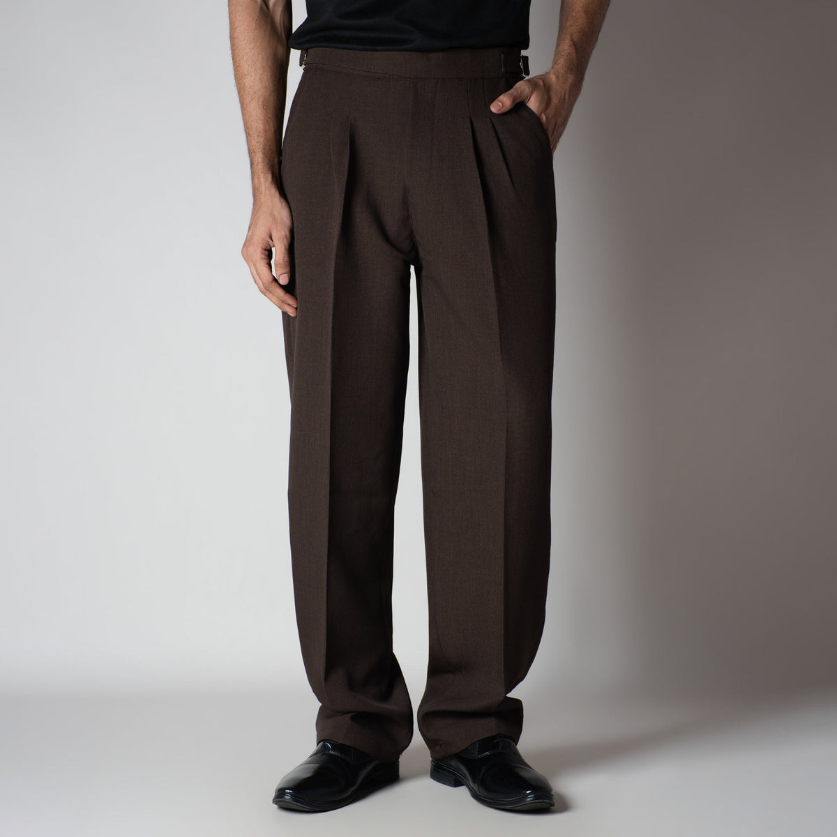 DARK BROWN LONG FLAP BELT TROUSER - Hophead