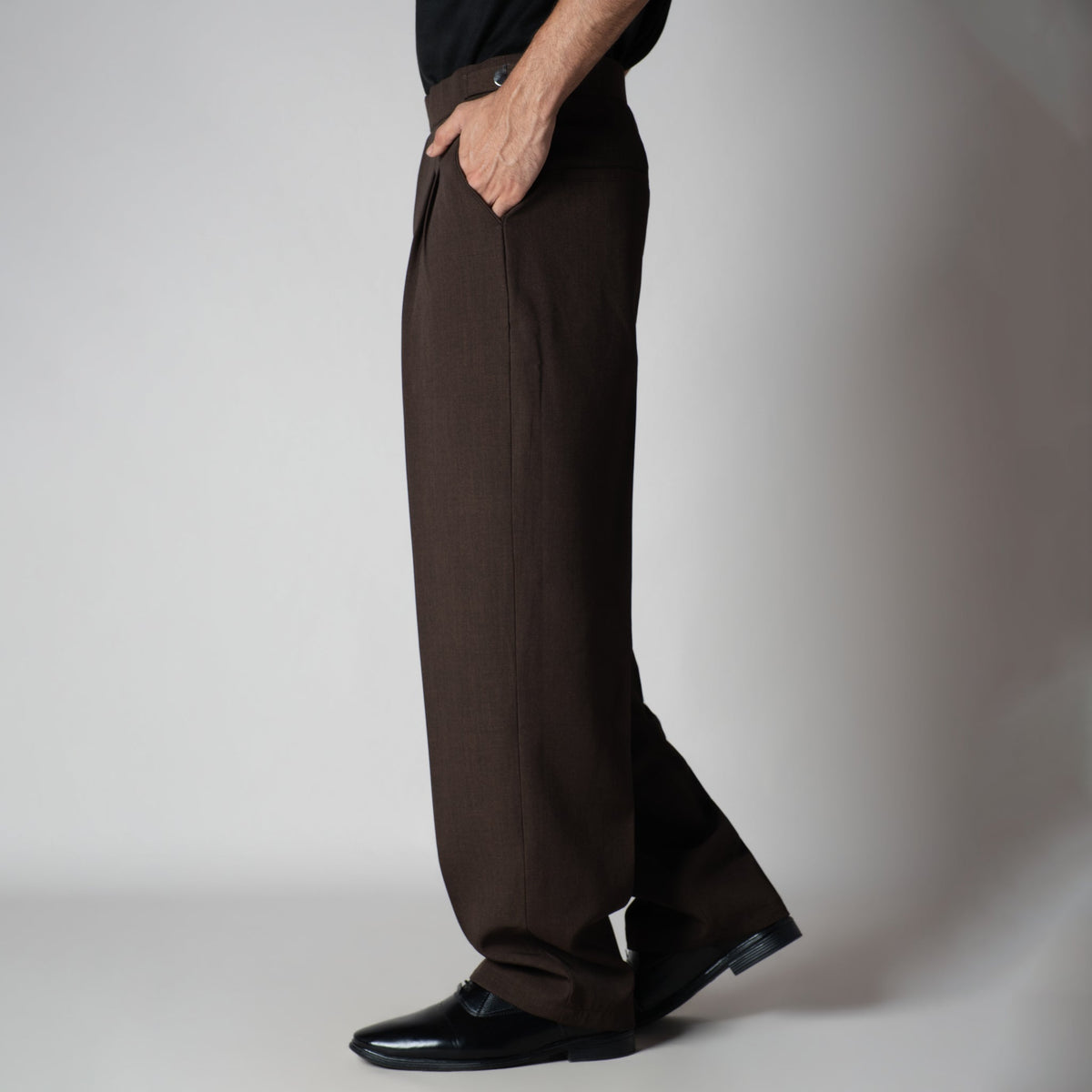 DARK BROWN LONG FLAP BELT TROUSER - Hophead