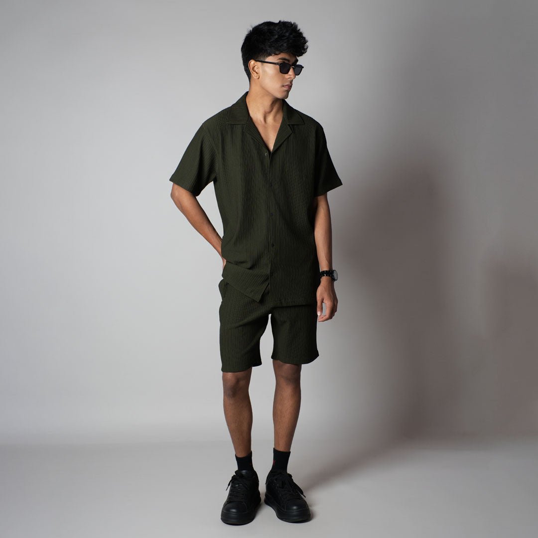 DARK GREEN STRIPPED TEXTURED CO - ORD SET - Hophead