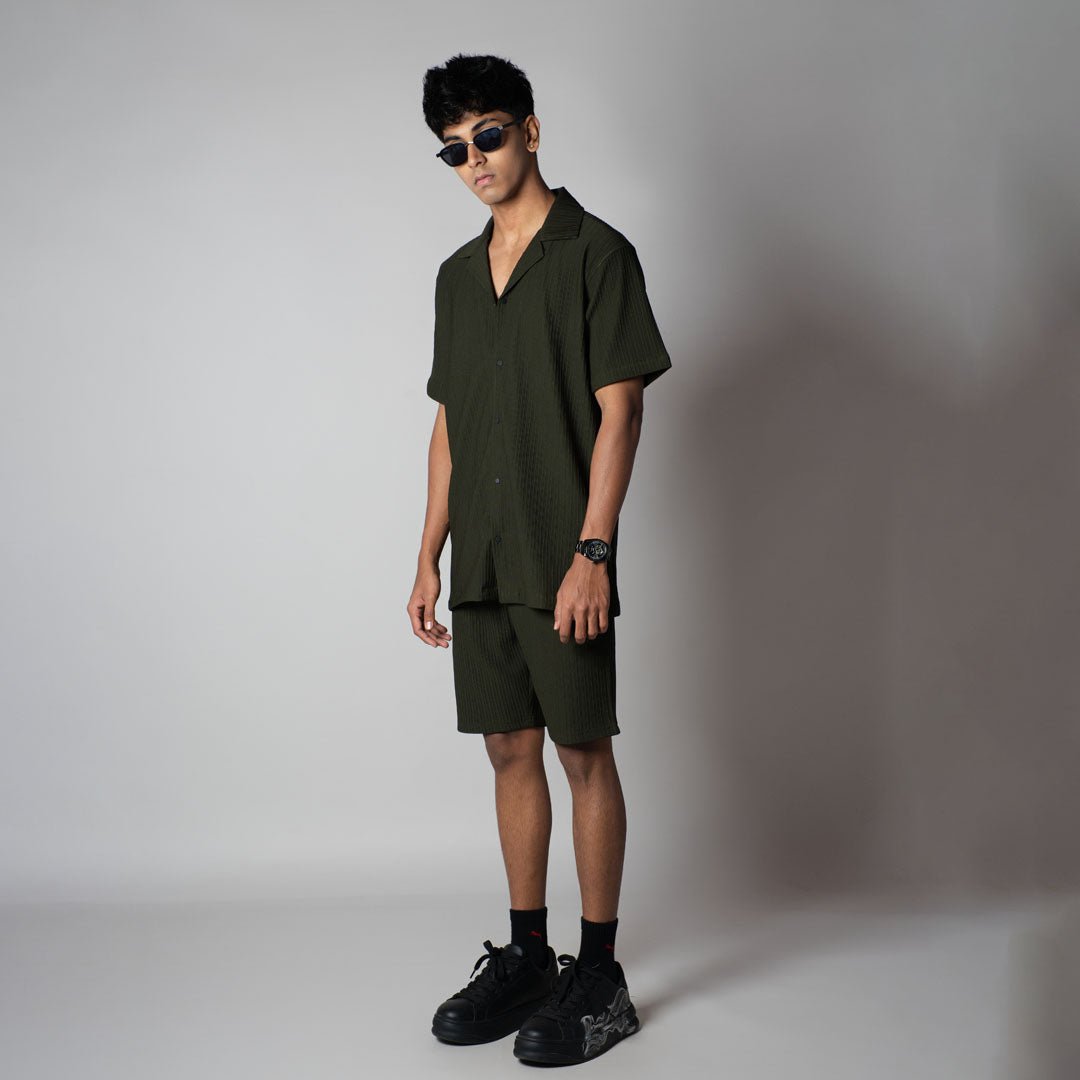 DARK GREEN STRIPPED TEXTURED CO - ORD SET - Hophead