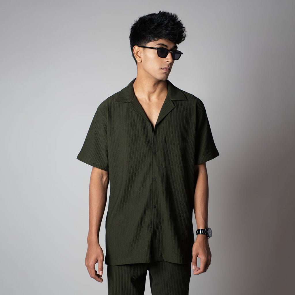 DARK GREEN STRIPPED TEXTURED CO - ORD SET - Hophead