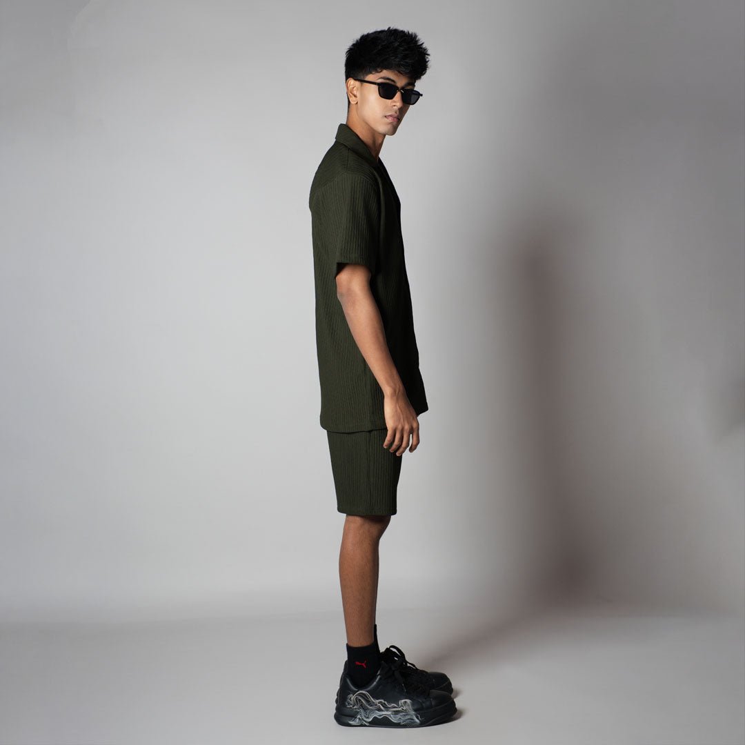 DARK GREEN STRIPPED TEXTURED CO - ORD SET - Hophead