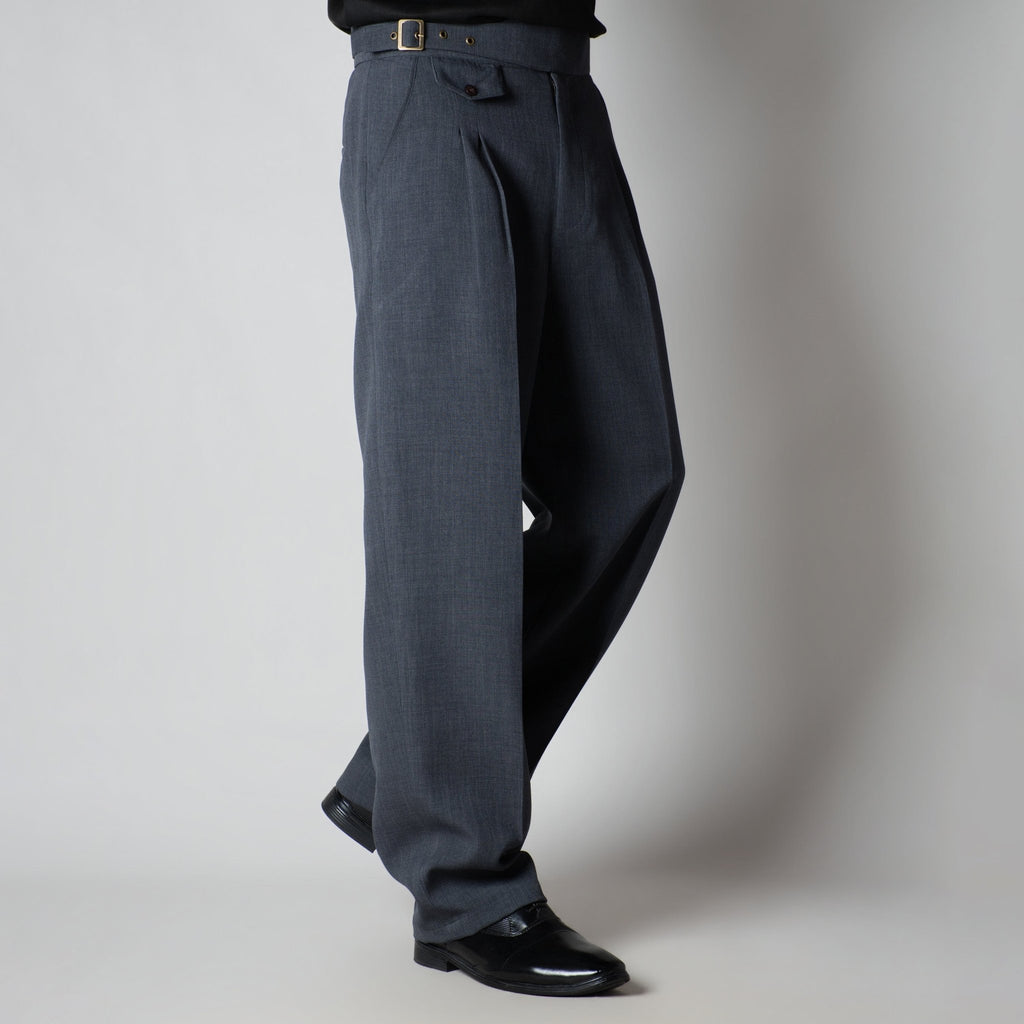DARK GREY VINTAGE BUCKLE PLEATED TROUSER - Hophead