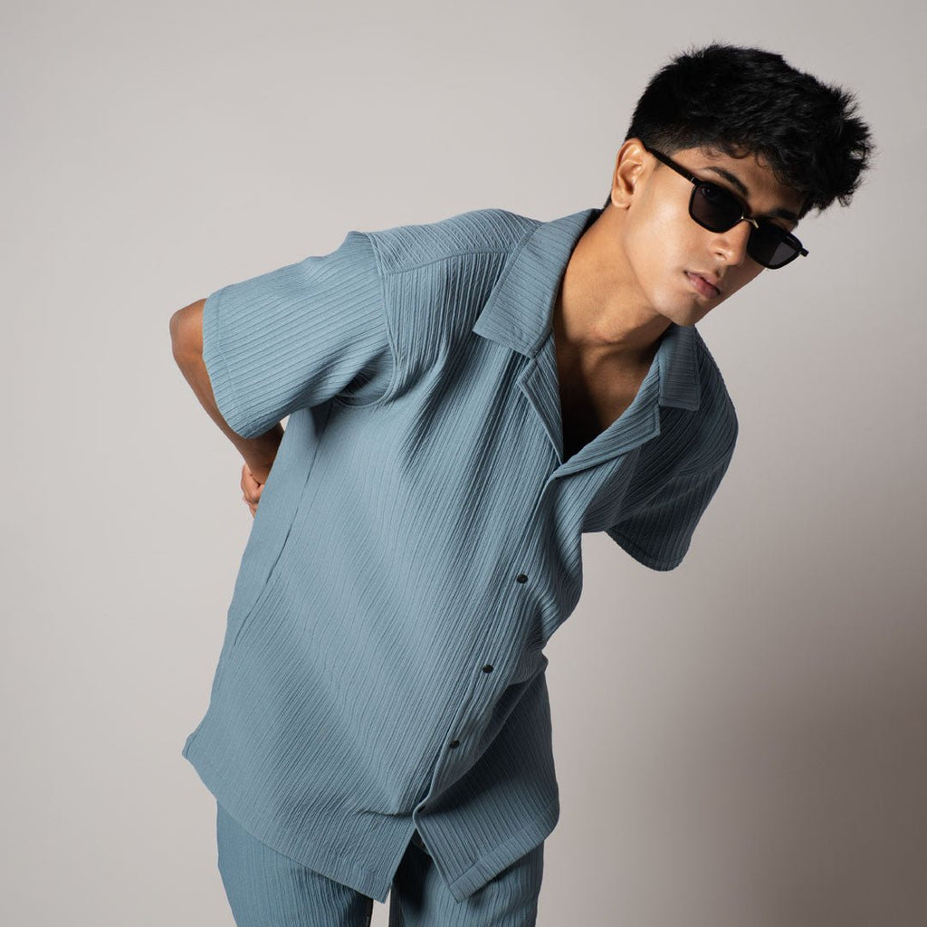 DUSTY BLUE STRIPPED TEXTURED CO - ORD SET - Hophead