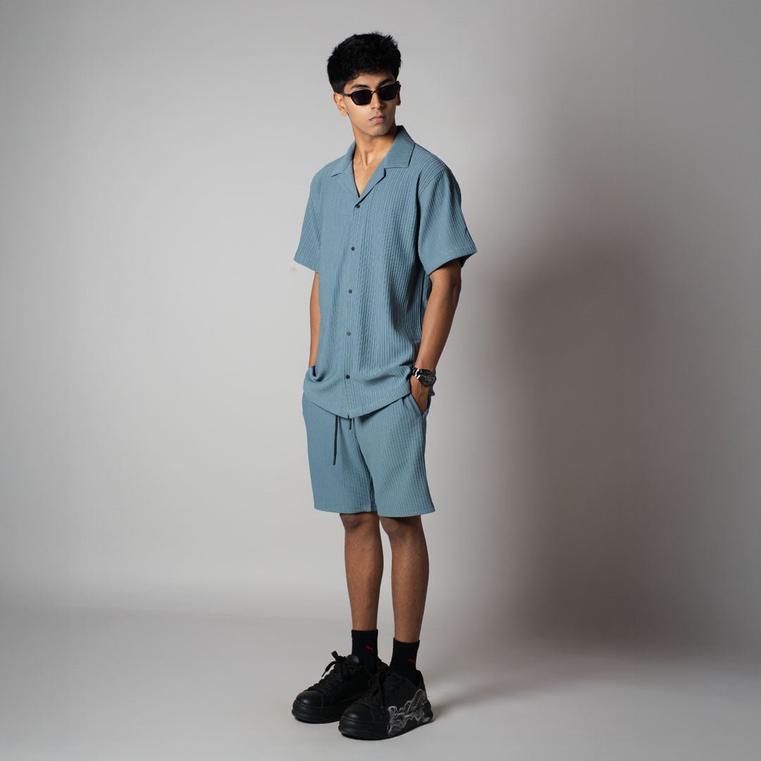 DUSTY BLUE STRIPPED TEXTURED CO - ORD SET - Hophead