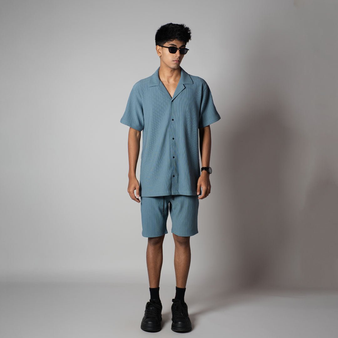 DUSTY BLUE STRIPPED TEXTURED CO - ORD SET - Hophead