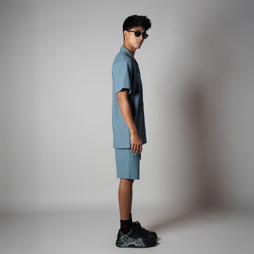 DUSTY BLUE STRIPPED TEXTURED CO - ORD SET - Hophead