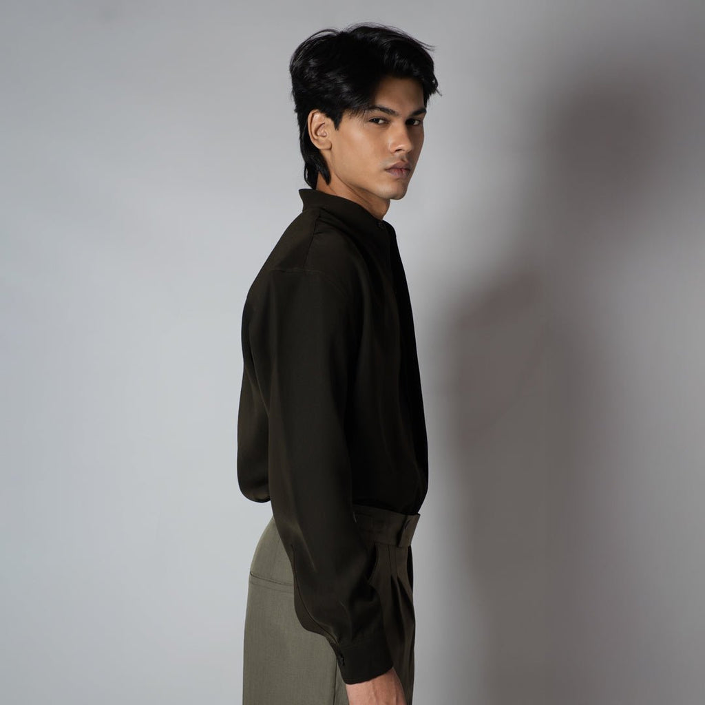 EARTHY OLIVE CHINESE COLLAR SHIRT - Hophead