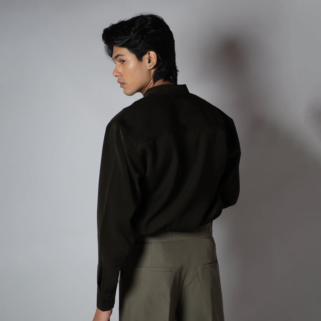 EARTHY OLIVE CHINESE COLLAR SHIRT - Hophead