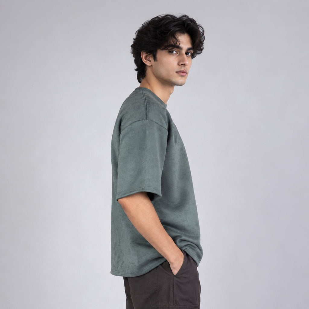 EMERALD GREEN EMBROIDERED SUEDE T-SHIRT - Hophead